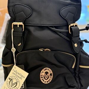 Valentino Orlandi Black Vegan Leather Backpack with Gold Hardware